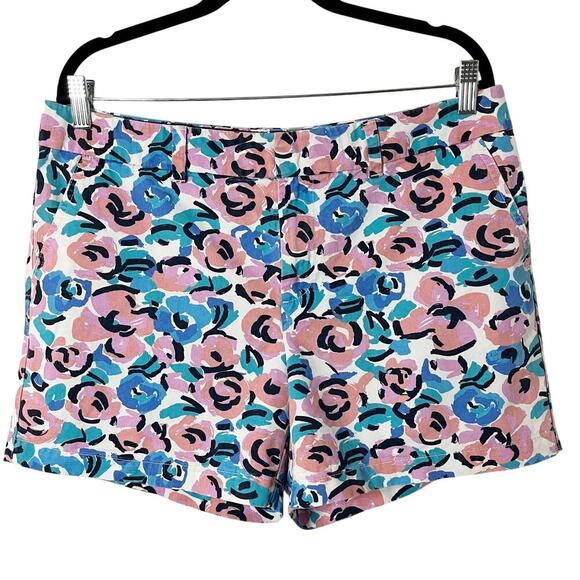 Tommy Hilfiger Womens Chino Shorts 12 Floral Print Blue & Pink 100% Cotton Twill - Picture 1 of 6
